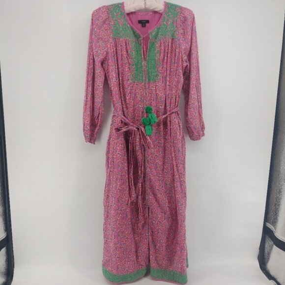 J Crew Embroidered Belted tunic dress in pink vines block print - Picture 2 of 10